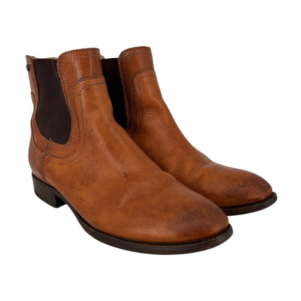 Frye Lindsay Gore Ankle Boots Womens 7.5 Leather Chelsea Western Cognac